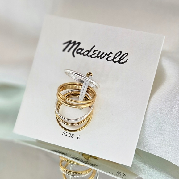 Madewell Rings Size 6 Mixed Metal Gold & Silver Tone Delicate Stacking Rings Set - Picture 1 of 2